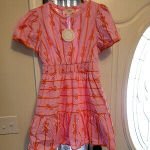 Umgee Preppy Pink and Orange Bow Mini-Dress